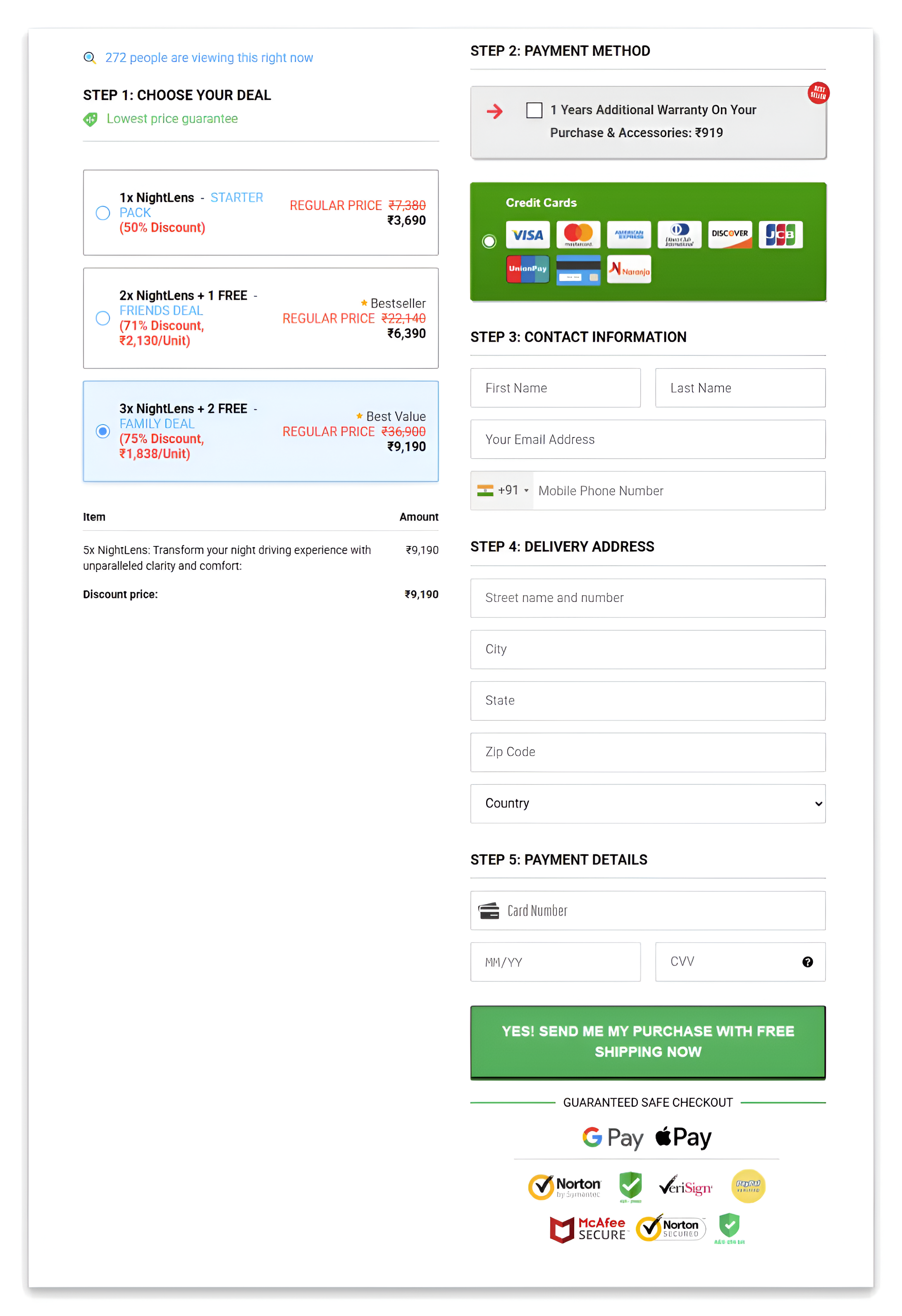 night vision pro glasses checkout page.